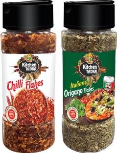 KITCHEN TADKA |Italian|Chilli Flakes|Pizza|Pasta|Seasoning|Powder|Herbs Mix|Combo Pack of 2|Dispenser Pack Bottle|100gm Each