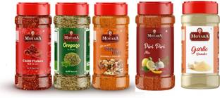 MOTABA Chilli Flakes, Dry Oregano, Pizza-Pasta Seasoning, Piri Piri & Garlic Powder -
