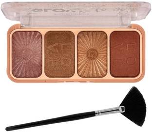 LOVE HUDA 3 In 1 HD Baked 4 Color Blusher, Highlighter, Eyeshadow Palette Brush Highlighter