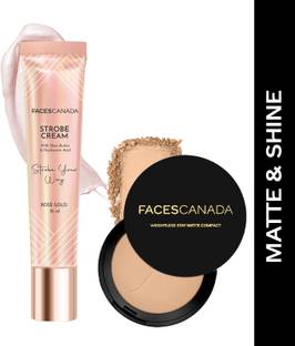FACES CANADA Strobe Cream (18ml) + Weightless Compact Powder (9gm) | Primer + Moisturizer + Highlighter