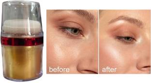 Herrlich NEW GOLD SHIMMER FINISH HIGHLIGHTER POWDER WITH PUFF.  Highlighter