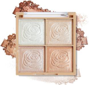 FIRSTZON Perfect24hr Blush and Highlighter Palette-4-color Metallic Shimmer Shadow Powder Highlighter
