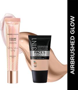 FACES CANADA Hydra Matte Foundation (18ml) + Strobe Cream (18ml) | Lightweight | Glowy Makeup Highlighter