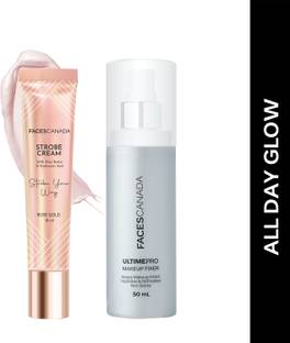 FACES CANADA Strobe Cream (18ml) + Ultime Pro Makeup Fixer (50ml) | Setting Spray & Glowy Primer  - 68 ml