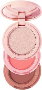 LOVE HUDA 3 In 1 HD Baked 3 Color Blusher, Highlighter, Eyeshadow Palette Brush Highlighter