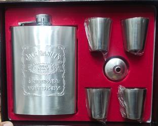JGG Jain Gift Gallery HIPFLAS STEEL S-228 WITH 4 CUP AND 1 FUNNEL STEEL WINE CONTAINER STAINLESS STEEL Hip Flask