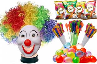 Artonezt 111 Magic Balloons, 4 Holi Gulal Powder, 1 Joker Face Mask, 1 Malinga Hair Wig Holi Color Powder Pack of 4