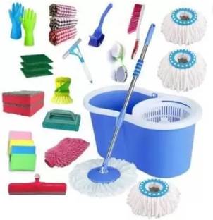 MAGICBUYS Easy Spin Floor Mop 360 Degree Bucket Mop with 4 Refill and Accessories combo Mop Set