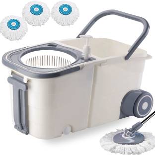 THUNDER FIT START FRESH White Premium Separate Double Bucket Spin Mop with 3 Super Microfiber Refills Bucket, Mop, Cleaning Wipe, Mop Refill, Mop Set