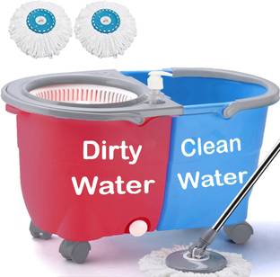 V-MOP Premium Grey Plastic Classic Spin Bucket Mop (6 Months are Warranty on Rod)pl26 Bucket, Mop Refill, Mop, Mop Set, Cleaning Wipe