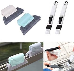 RUSEELA Window Groove Frame Cleaning Brush& Dust Cleaning Brush For Window Slot Keyboard Plastic, Sponge Wet and Dry Brush