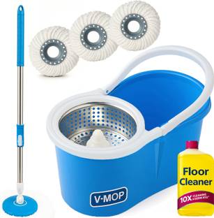 V-MOP Premium Classic Steel Bucket 360° Self Spin Cleaning Floor Mop-9 Wet & Dry Mop