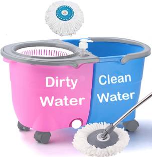 V-MOP Premium Pink Double Bucket Jumbo Spin Mop with 4 Wheels + 1 Microfibers -- Mop Set