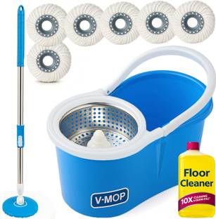 V-MOP Premium Classic Steel Bucket 360° Self Spin Cleaning Floor Mop-00 Wet & Dry Mop