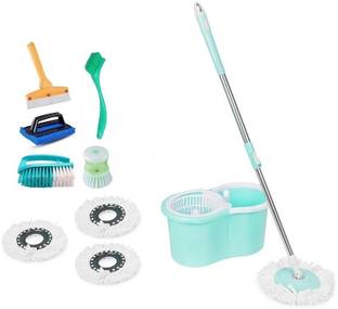 kukki Combo House hold using cleaning bucket mop set with 4 Refills and 8 Accessories Mop Set