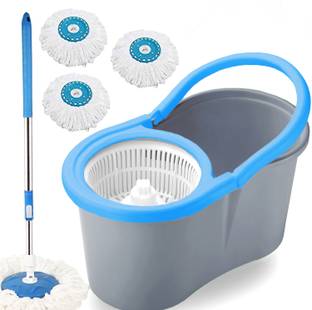 V-MOP Classic Grey Magic Bucket Mop with 3 Refills for Home & Office Floor Cleaning1 Mop Set, Duster, Mop, Cleaning Wipe, Bucket