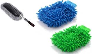 mega shine Car duster sponge combo with 2 Regular gloves (Pack of 3)) Duster, Glove
