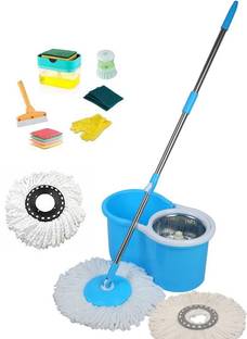 MAGICBUYS Combo Dry Magic Bucket with Steel Spinner Mop With 3 Refills Mop Set