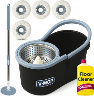 V-MOP Premium Classic Black Bucket Floor Cleaning Mop - AD11 - Mop Set, Mop, Cleaning Wipe, Bucket
