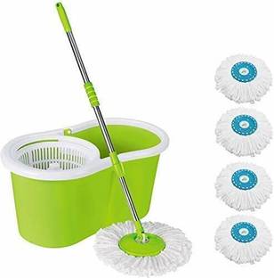 priya jain enterprise PRIYA JAIN ENTERPRISE Floor Cleaner MOP with Bucket Set Offer with Big Wheels for Best 360 Degree Easy Magic Cleaning, 4 Microfiber (Colour May Vary) Mop Set