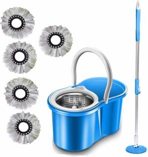JSN Easy Magic Spin Floor Mop 360 Degree Bucket Mop with Steel Spinner 5 Refill Mop Set