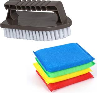 Crafts Haveli Home Cleaning Combo of Cloth Washing Brush & Scrub Pad Wet and Dry Duster