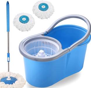 THUNDER FIT START FRESH BLUE PLASTIC CLASSIC SPIN MOP BUCKET WITH 2 MICROFIBER REFILLS Broom, Cleaning Wipe, Mop, Mop Set, Mop Refill, Floor Wiper, Bucket