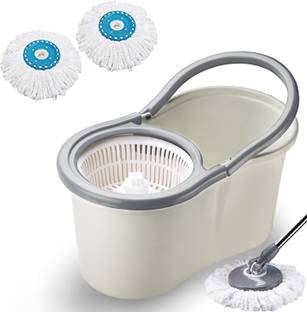V-MOP Premium White Classic Magic Spin Dry Bucket Mop - 360 Degree Self Spin Wringing With 2 Super Absorber Mop Set, Mop, Cleaning Wipe, Bucket, Dustbin, Mop Wet & Dry Mop