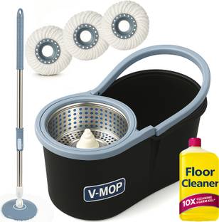 V-MOP Premium Classic Black Bucket Floor Cleaning Mop - AD09 - Mop Set, Mop, Cleaning Wipe, Bucket