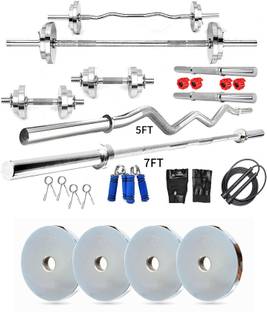 YMD 10 kg Steel Plates (2.5KGX4Pc) 5FT Curl & 7FT Straight 28mm Rods Solid Full Combo Home Gym Combo