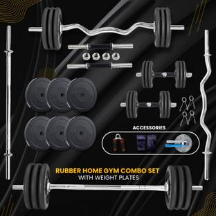 BULLAR 30 kg Rubber Home Gym Combo with 3Ft Curl 5 Feet Straight Rod, Pair of Dumbbell Rods Home Gym Combo
