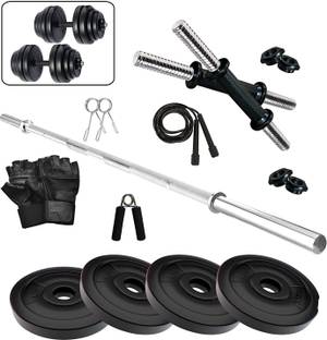 AB FITNESS 10 kg COMBO Gym Set with 3 Ft Plain and One Pair Dumbbell Rods with Gym Accessories Home Gym Combo