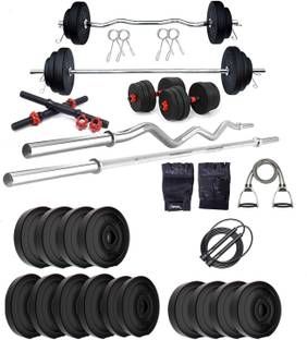 STARX 50 kg Pvc Weight With 3ft Curl, 5ft Straight Rod And Accessories Home Gym Combo
