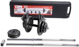 Powermax Fitness 50 kg Adjustable Steel Dumbbells Weight Set with case and Barbell Attachment Home Gym Combo