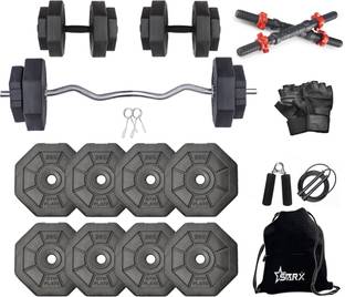 STARX 16 kg 16Kg Hexa PVC weight with 3ft Curl Rod and Accessories Home Gym Combo