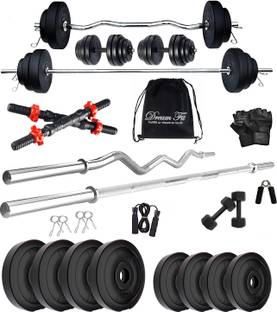 DreamFit 30 kg with 5 ft Straight Rod, 3 ft Curl Rod , pair of 2 kg pvc Dumbbells Home Gym Combo