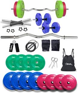 STARX 30 kg Multi Color 100% Rubber Plates With 3Feet Curl Rod 23mm for Use of Home Gym Combo