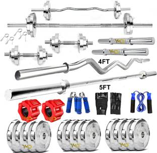 YMD 40 kg Steel Plates 2.5KGX4, 5KGX6, 4FT Curl & 5FT STRT 28mm Rods, Solid Rods & Clamps Home Gym Combo