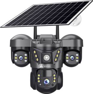 ApnaCam 5MP FHD 4G Sim Solar Powered 360°View 3 Lens Camera Ai Tracking Security Camera