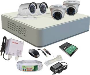 HIKVISION HIKVISION DVR DS-7A04HGHI-F1/N OR DS-7A04 HGHI -F1/ECO 1PCS BULLET CAMERA DS-2CE1ACOT-IRP OR DS-2CE1ACOT -IRP/ECO 2PCS AND DOME CAMERA DS-2CE5ACOT-IRP OR DS-2XE5ACOT-IRP/ECO 2PCS 90 METAR CABLE 1TB SATA HDD COMBO KIT Security Camera