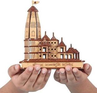 Goyal's Shri Ram Mandir Ayodhya Temple Model Authentic Design Idol without LED Lights Solid Wood Home Temple