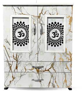 MARECARA WOODS “MARECARA Divine White Mandir – LED Light & Door | Marble Finish Engineered Wood Home Temple