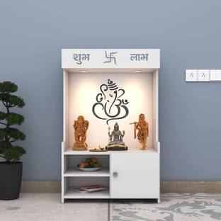 Das MINIDEVLOK Compact MDF Pooja Mandir for Home | Temple with Drawer & Bell Design Engineered Wood Home Temple