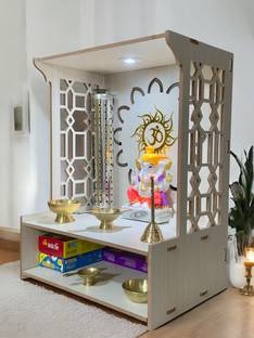 Foxit Pooja Mandir Home Office with LED Light H- 15.5 L- 11.5 W -8.5 In Home Temple Engineered Wood Home Temple