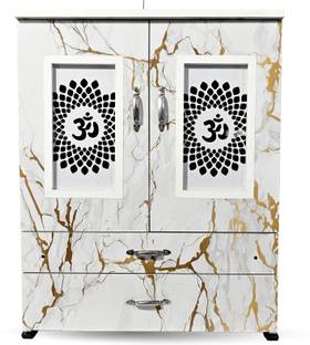 MARECARA WOODS “MARECARA Divine White Mandir – LED Light & Door | Marble Finish Engineered Wood Home Temple