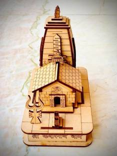 ViaZAID Wooden Hand Carved Kedarnath Temple,Mandir Miniature Car Dashboard Gift (6 inch) Solid Wood Home Temple