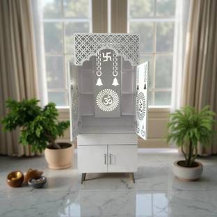 Matterhorn Divine Dwelling Pooja Mandir|Temple for Home & Office with Led Back Light Engineered Wood Home Temple