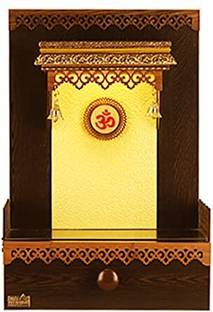 CREATA IMPEX Modern Home Temple Wooden with Textured Back Panel & LED Light for Temple Engineered Wood Home Temple