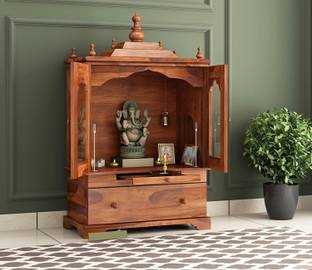 G Fine Furniture 2.9 Feet Sheesham Wood Temple For Home | Wooden Mandir For PujaRoom With Storage Solid Wood Home Temple