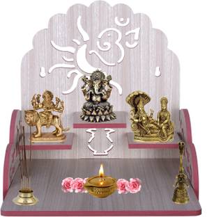 LAKHAJI Beautiful MDF Wooden Temple, Home Temple, Pooja Mandir, Wall Hanging and Table Top Home Mandir Temple, Home Decor Beautiful Wooden Temple with Stylish Om Design, (28*26*28 cm) Engineered Wood Home Temple
